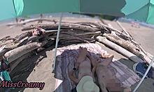 Exhibitionist wife milf handjobs huge cock on nude beach for public cumshot misscreamy