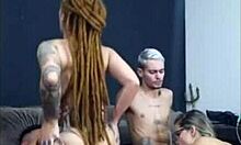 Redhead dreads rides my buddy while wife blows me