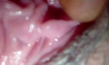 Cum blasts deep into mature shaved tight wet pussy drenching clit