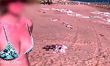 bold wifey exposes huge milf tits flashing publicly at crowded beach