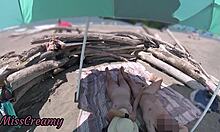 Exhibitionist wife milf handjobs huge cock on nude beach for public cumshot misscreamy