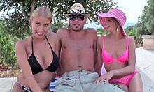 blonde teen slut anal fucked hard by monster white cock and huge dildo in double penetration outdoor threesome