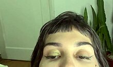 cute tattooed latina girl next door solos huge dildo deep in fat ass pov masturbation