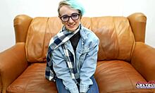 whoa blue haired petite raven fingered bent over then fucked to swallow cum 😍