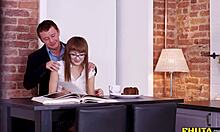 Redhead's Shaved Pussy and Ass Licked Before Doggystyle Creampie