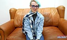 whoa blue haired petite raven fingered bent over then fucked to swallow cum 😍