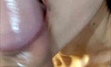 Amateur Teen Sucks Cock Deep in Super Closeup Oral Action