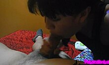 young latina slut gulps down hot cum after bedroom blowjob creampie finish!