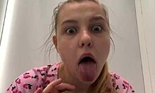 bbw teen bends over in locker room for extreme dildo ass and pussy masturbation