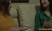 Busty lesbian teens kiss finger pussies then trib scissor hard together