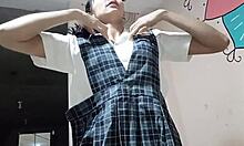 Peruvian Schoolgirl Punished Bent Over with Deepthroat and Doggystyle on Shaved Wet Pussy