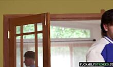 Naughty Girlfriend Takes Two Stepbrother Cocks Bent Over Dripping Cum