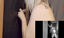 Sucking big cock at gloryhole till swallow