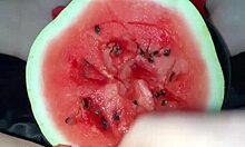 imagine watermelon stuffing this arab teen's tight shaved pussy lips for extreme squirting food fetish orgasms in homemade los angeles solo