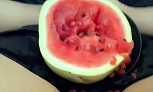 imagine watermelon stuffing this arab teen's tight shaved pussy lips for extreme squirting food fetish orgasms in homemade los angeles solo