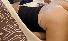 clothed french slut in black satin dress dogging anal rimjob heels stockings