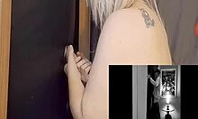 Sucking big cock at gloryhole till swallow