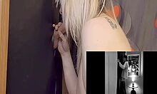 Sucking big cock at gloryhole till swallow