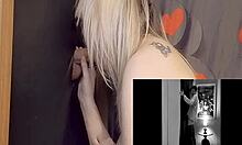 Sucking big cock at gloryhole till swallow