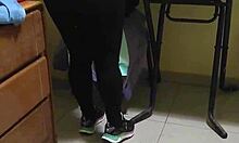 maid in see-through leggings flashes big ass chubby milf dirty talk