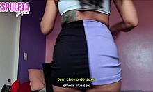 damn this skinny latina brunette flashes big ass shakes it with panties stuck deep in pussy