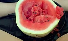 imagine watermelon stuffing this arab teen's tight shaved pussy lips for extreme squirting food fetish orgasms in homemade los angeles solo