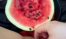 imagine watermelon stuffing this arab teen's tight shaved pussy lips for extreme squirting food fetish orgasms in homemade los angeles solo