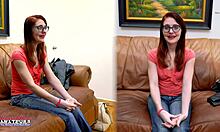 nerdy redhead dezi rae fingers shaved pussy then deepthroats juicy pierced nipple dick pov