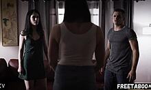 stepsiblings roughly pass chanel preston and evelyn claire around in taboo threesome lick fest