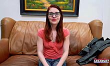 nerdy redhead dezi rae fingers shaved pussy then deepthroats juicy pierced nipple dick pov