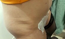 french blonde milf slips into lingerie heels and stockings for dirty toy pussy play on camera