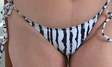 Stepson's huge bulge fascinates bikini beach me