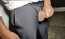 Hey boss, watch me stroke this huge cock till I explode in public!