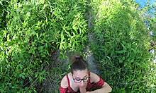 Lost Petite Girl Sucks Cock Deep in Forest Garden