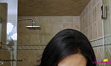 amazing sexy brunette body glistens fresh from steamy shower