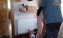 Naked Housewife Greets Fuck Buddy for Instant Doorway Pounding