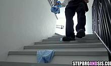 blindfolded stepdad gets serviced by brunette and redhead stepsisters in taboo threesome