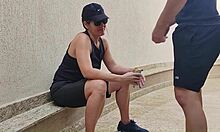 Sweaty bet loser strips for mechanic's rough outdoor revenge