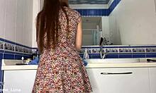 Skinny tattooed teen bares shaved pink pussy and wet folds up close