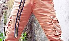 Watch small hairy black cock piss outdoors then indoor gaping tease