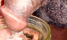 Watch small hairy black cock piss outdoors then indoor gaping tease