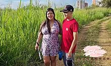 Pregnant savannah watson fucks neighbor doggystyle on building stairs creampie finish