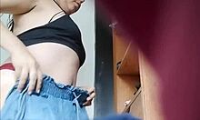 Spying on sexy argentina stepmom's hairy wet pussy up close