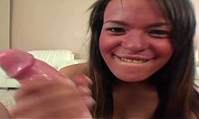 rosario's cute lips suck dick hard before taking facial cumshot load
