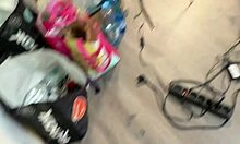 sexy petite college blonde bunny paints balls clothed handjob tight pussy