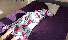 stepmom settles on bed for rest but stepson bursts in unexpectedly