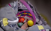 Kiara Cole and Scarlett Mae start Easter fun with family threesome blowjobs riding big cocks doggystyle