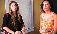 Petite Blonde Madelyn Licks And Fingers Horny Brunette Sofia's Shaved Curvy Pussy In Hot Lesbian Play