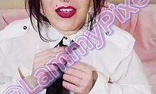 lammy pixel struts in sexy stockings and miniskirt teasing with her small natural tits and ponytail