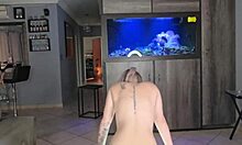 Hot tattooed blonde babe dances nude solo close-up flaunting curvy body big pussy lips muscular form